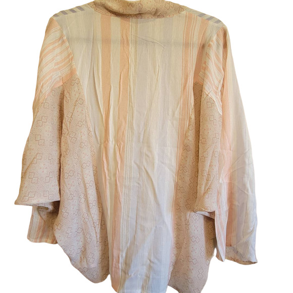 Mystree Womens Kimono Wrap Mixed Material button Front Stripes Plaid - Picture 2 of 3